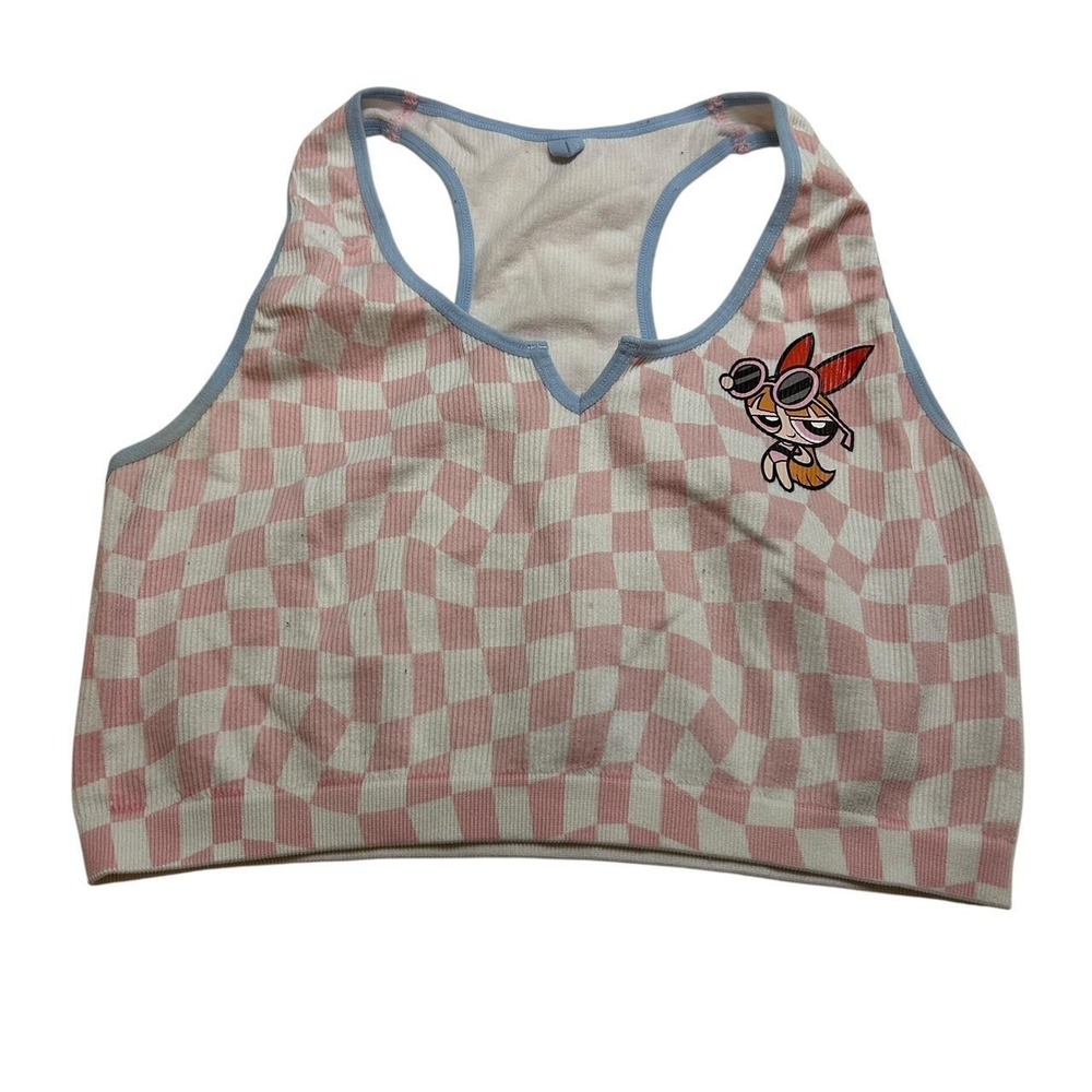 Crop Top Pink White Checkered Powerpuff Girls Blossom Y2K Aesthetic Size M